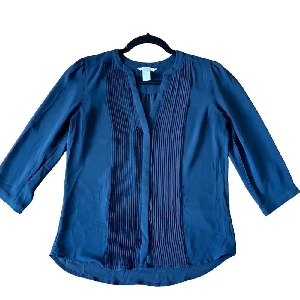H&M navy pleat front blouse